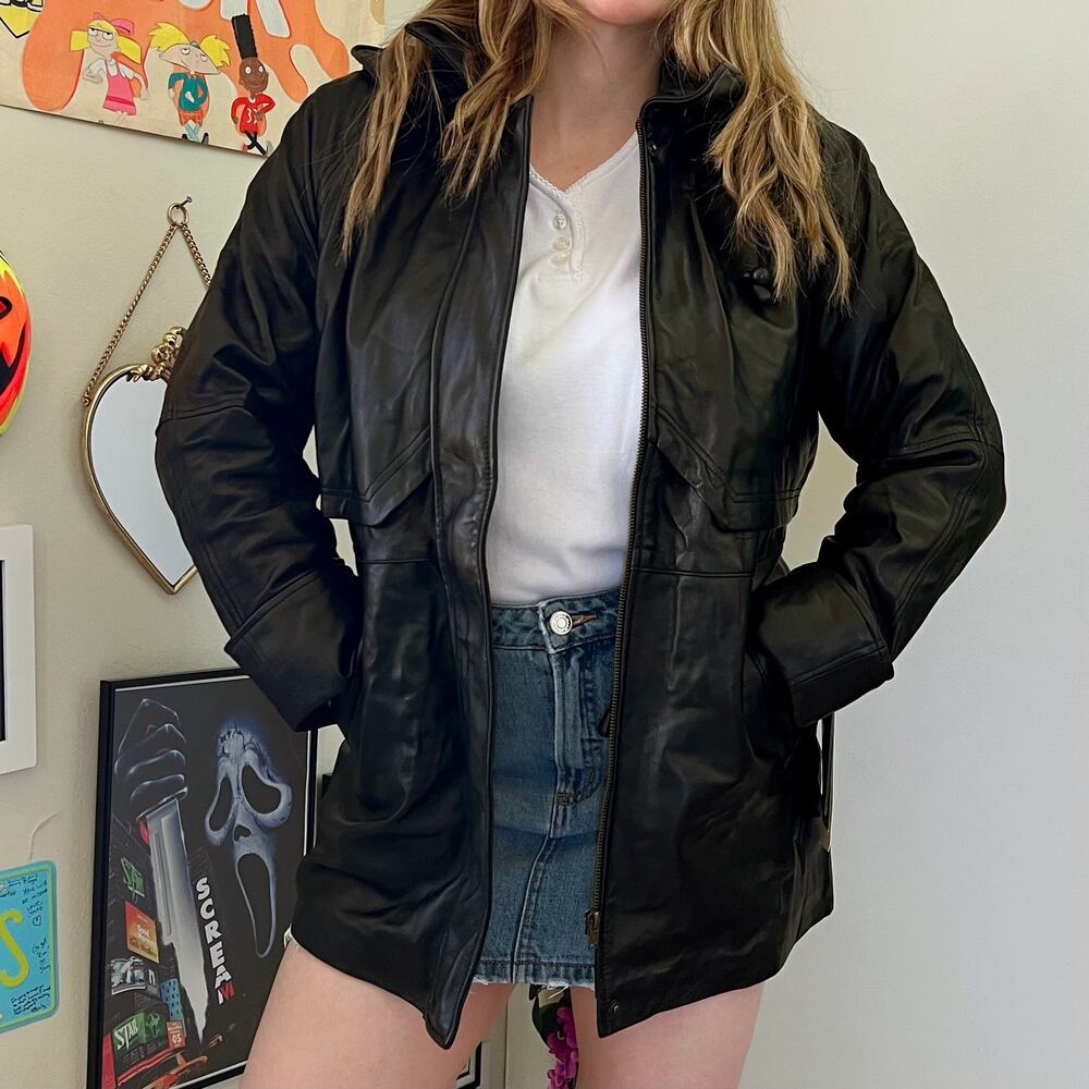 Vintage Excelled Collection Coat Size XS/S Lambskin Leather Hooded Parka